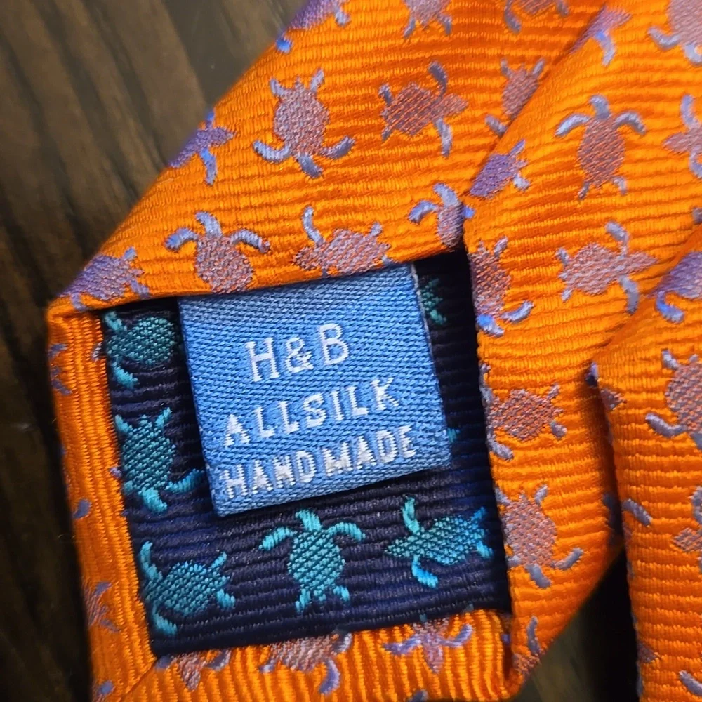 Hanes & Bonner Of London - Orange Patterned Tie With Blur Turtles